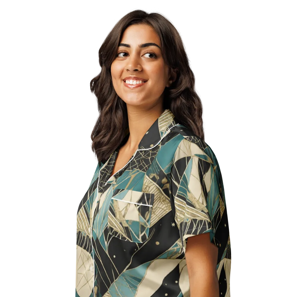 Teal Noir Mosaic on Women's Short Sleeve Pajama Top — Left Front