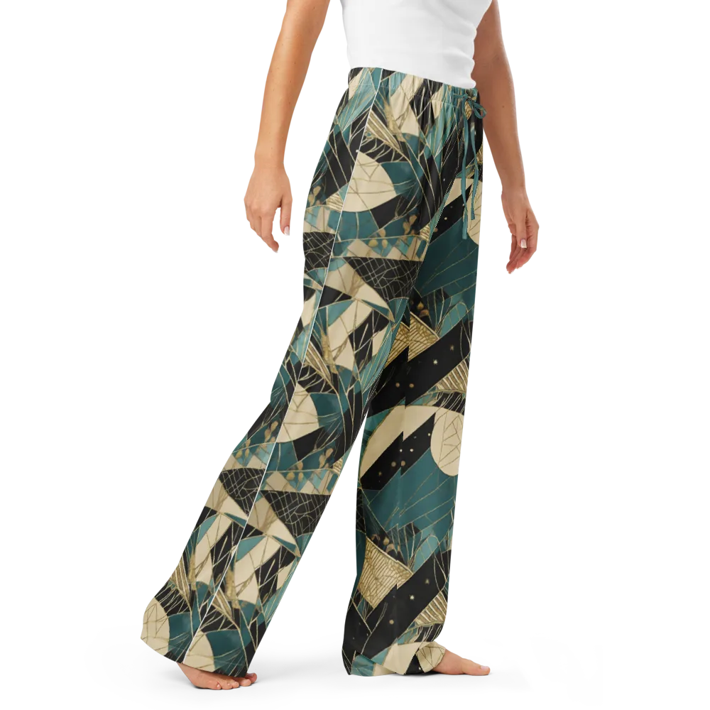 Teal Noir Mosaic on Women's Pajama Pants — Right Front