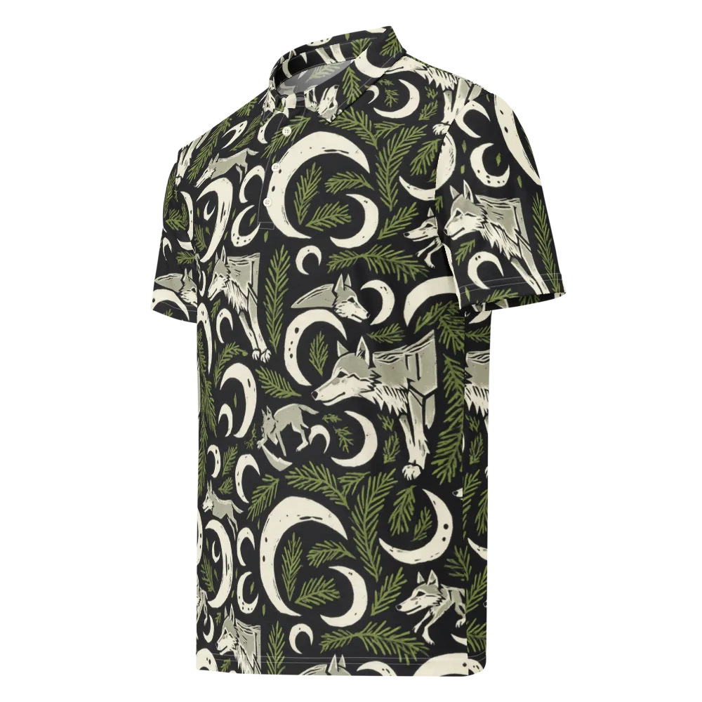 Lunar Pine Howl on Men's Slim Fit Polo Shirt — Left Front