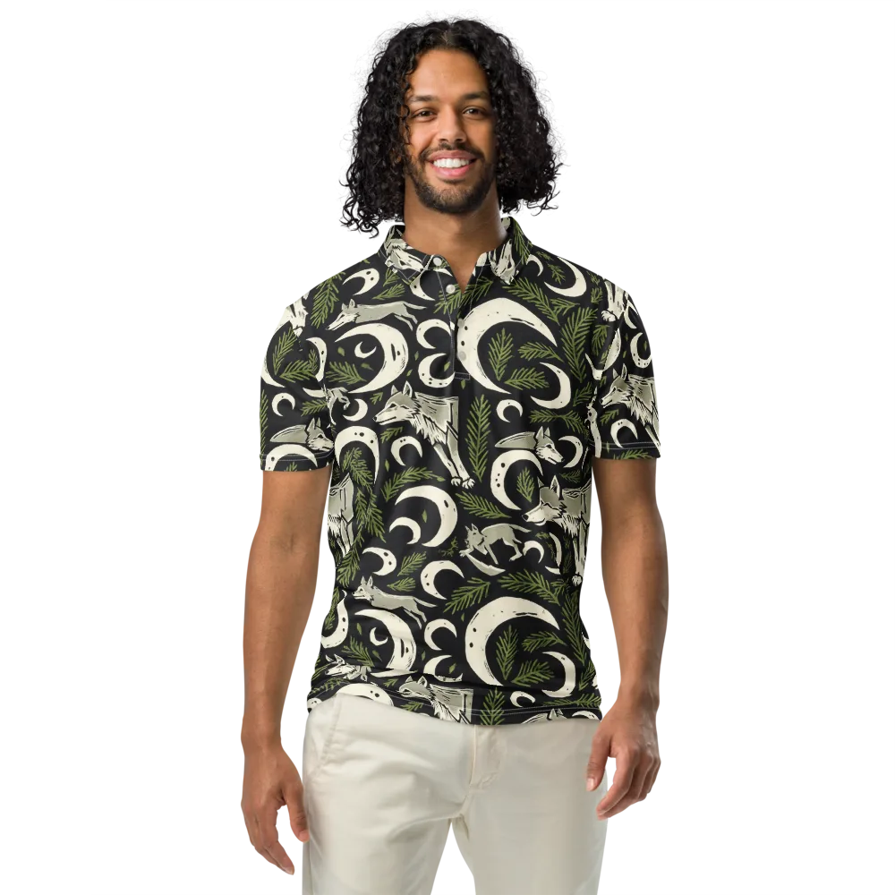Lunar Pine Howl on Men's Slim Fit Polo Shirt — Front