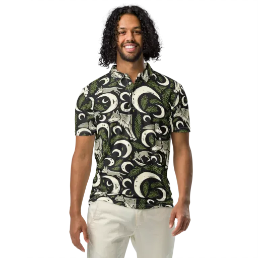 Lunar Pine Howl on a Men's Slim Fit Polo Shirt