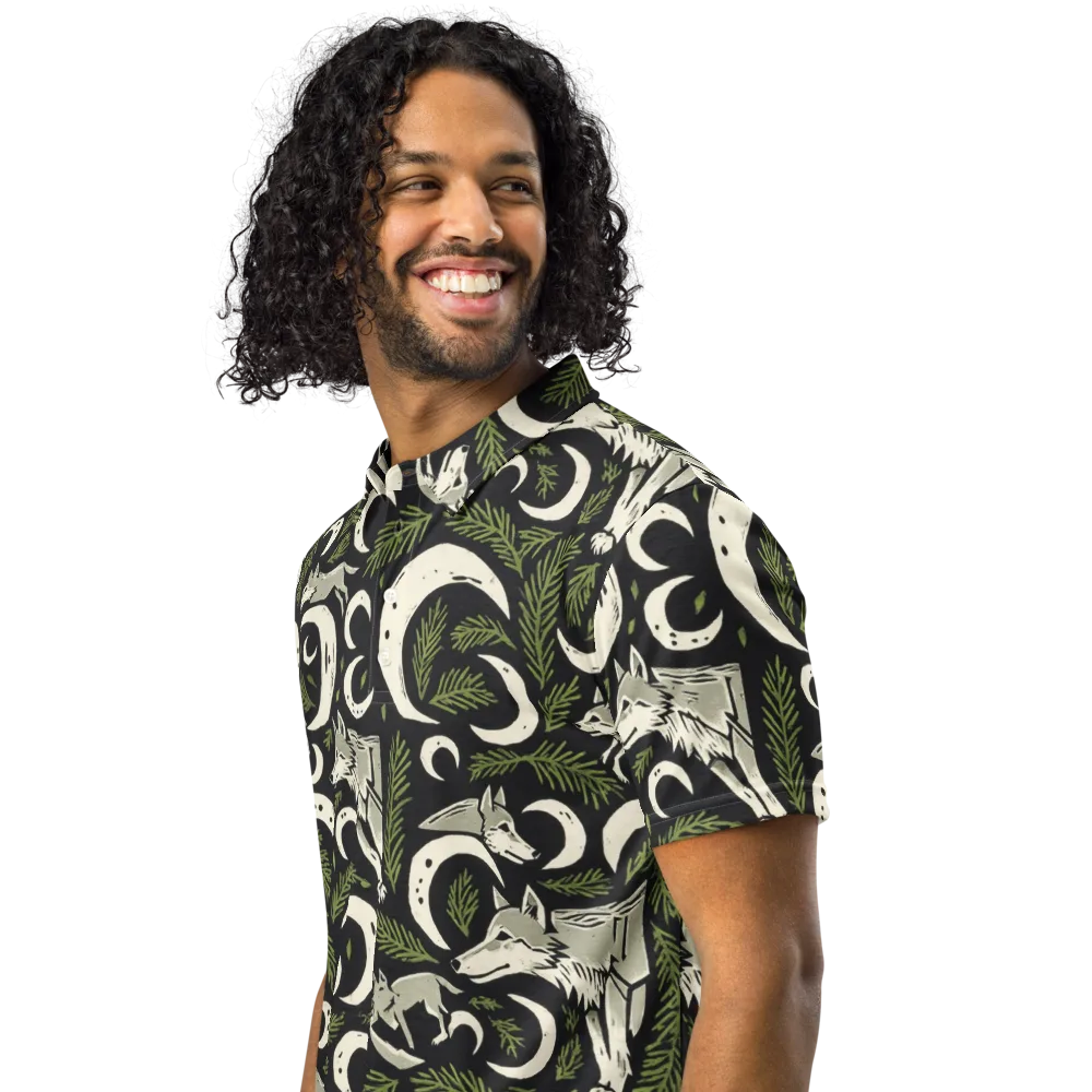 Lunar Pine Howl on Men's Slim Fit Polo Shirt — Left Front