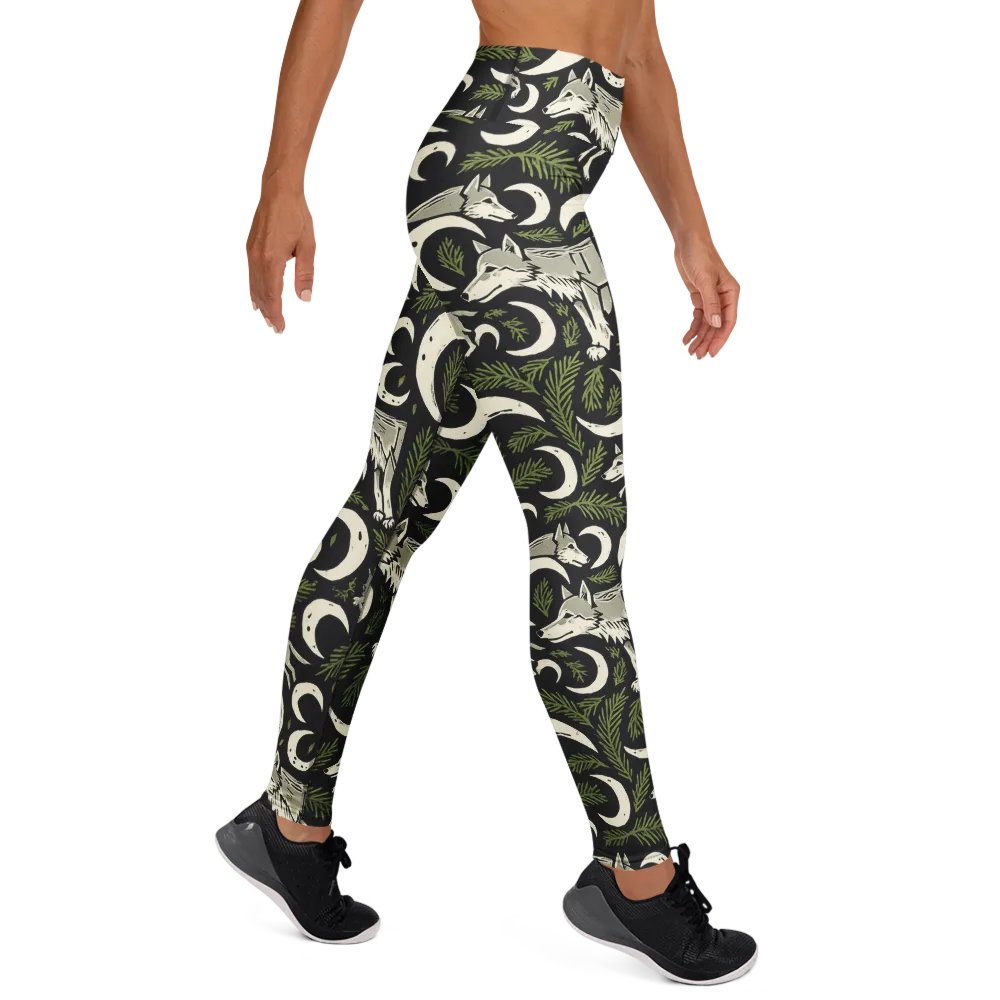 Lunar Pine Howl on Yoga Leggings — Right