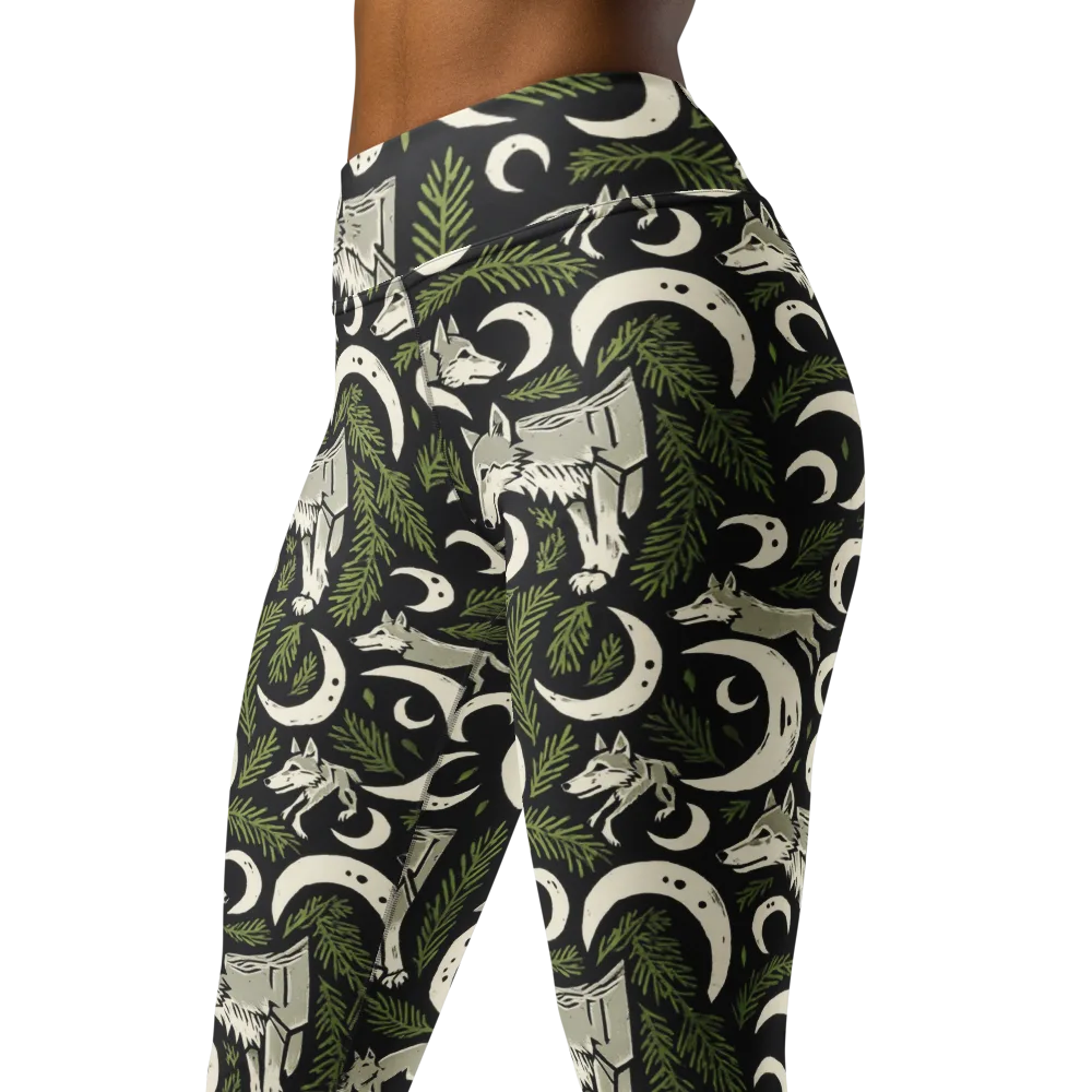 Lunar Pine Howl on Yoga Leggings — Left Front