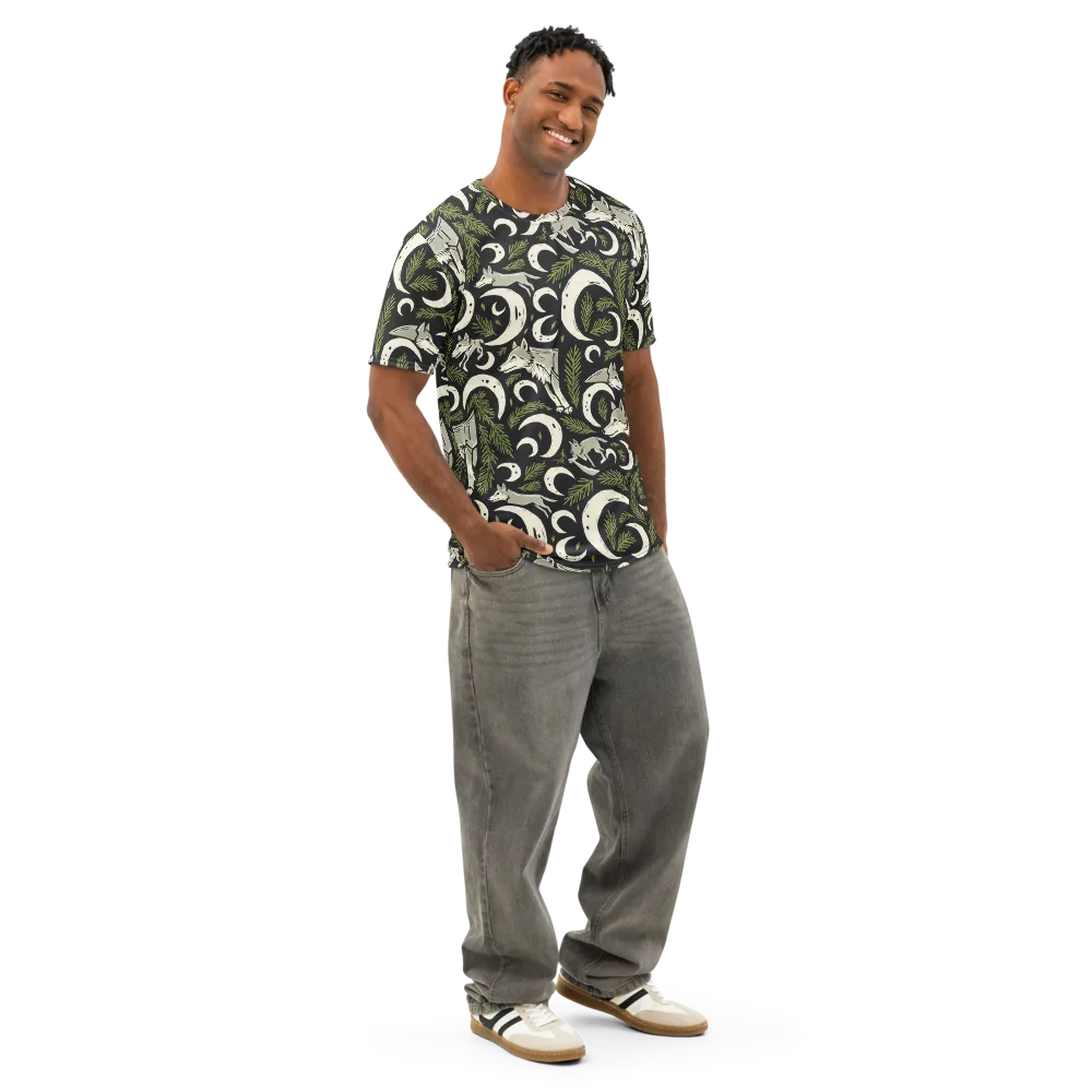 Lunar Pine Howl on Men's Cotton Crew Neck T-Shirt — Right Front