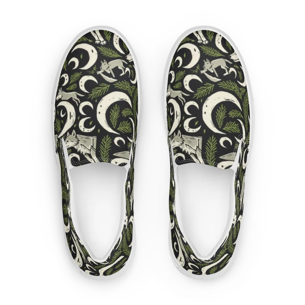 Lunar Pine Howl on Men's Slip-On Canvas Shoes — Front
