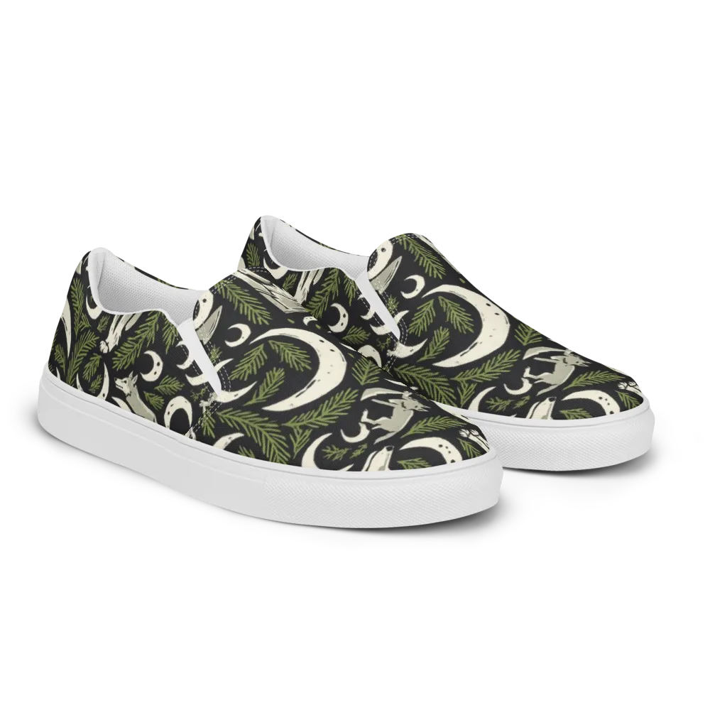 Lunar Pine Howl on Men's Slip-On Canvas Shoes — Right Front