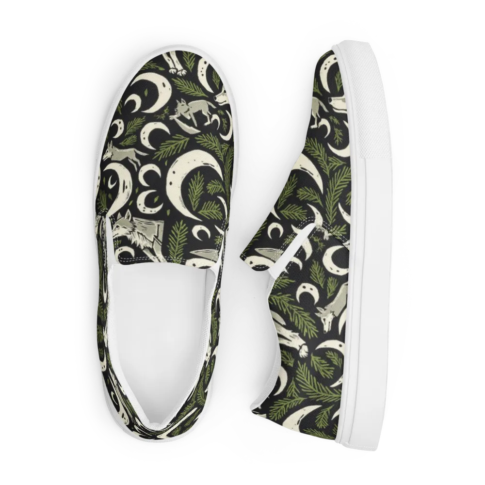 Lunar Pine Howl on Men's Slip-On Canvas Shoes — Front