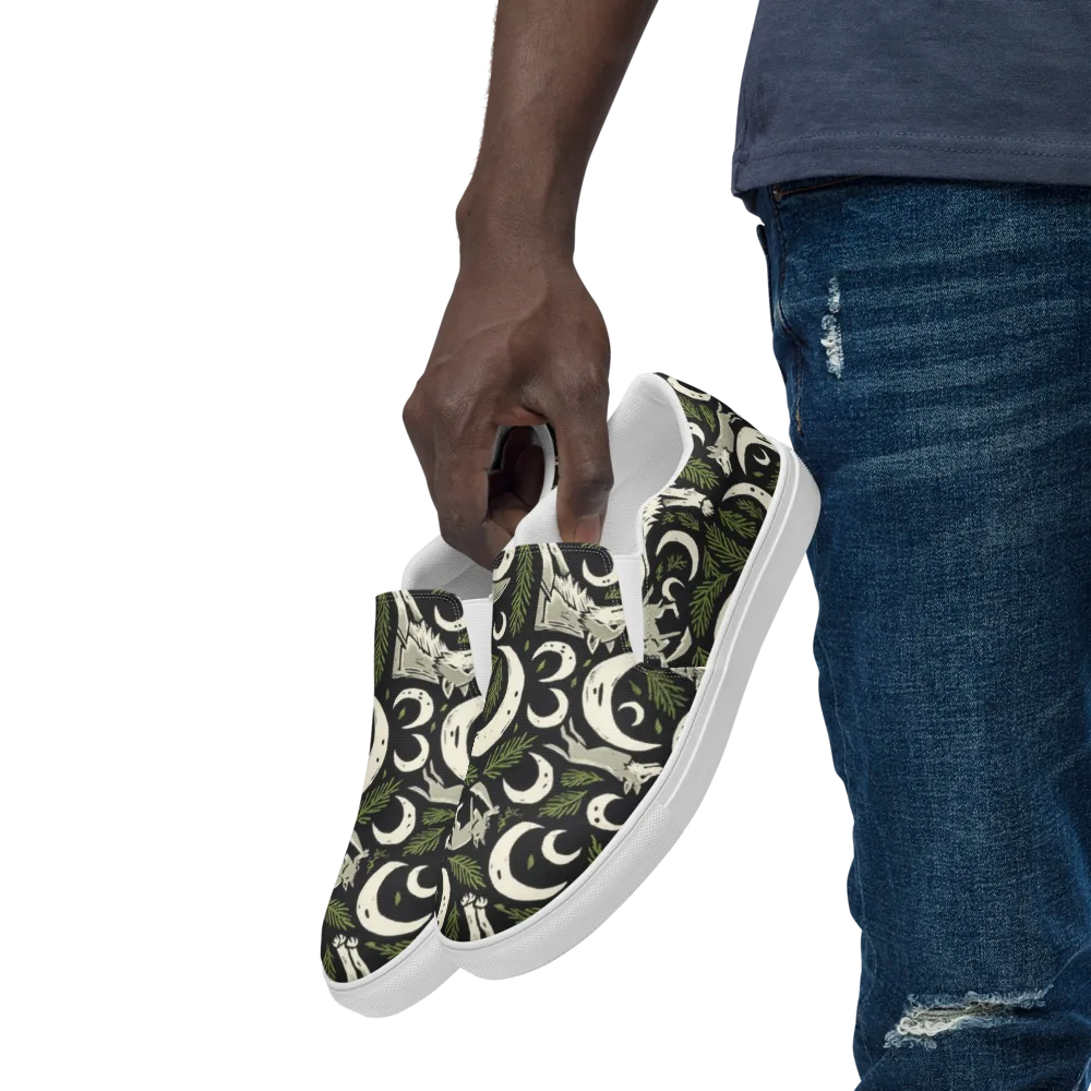Lunar Pine Howl on Men's Slip-On Canvas Shoes — Left Front