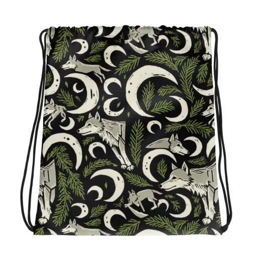 Lunar Pine Howl on a Drawstring Bag