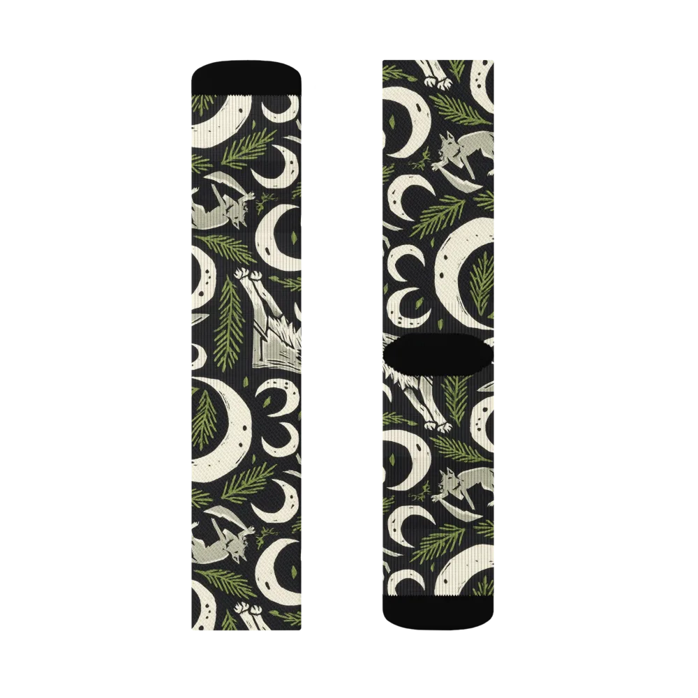 Lunar Pine Howl on Socks — Left Sock