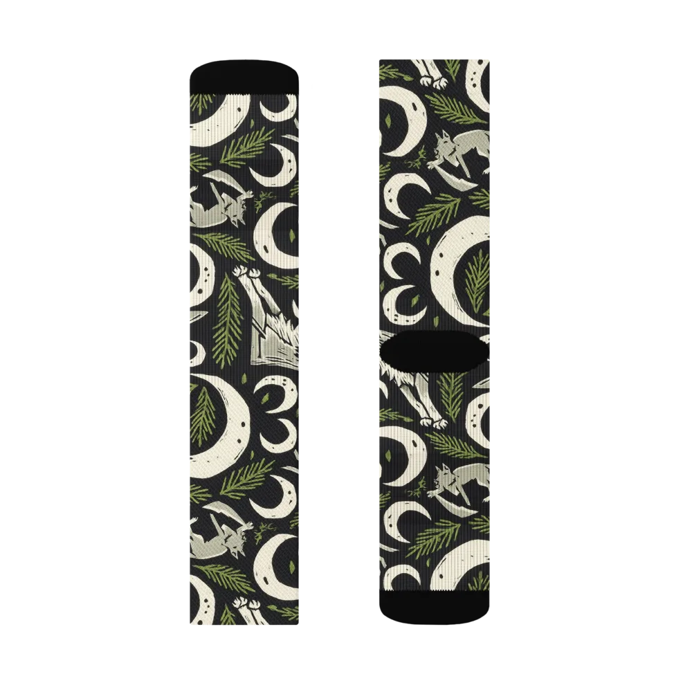 Lunar Pine Howl on Socks — Right Sock