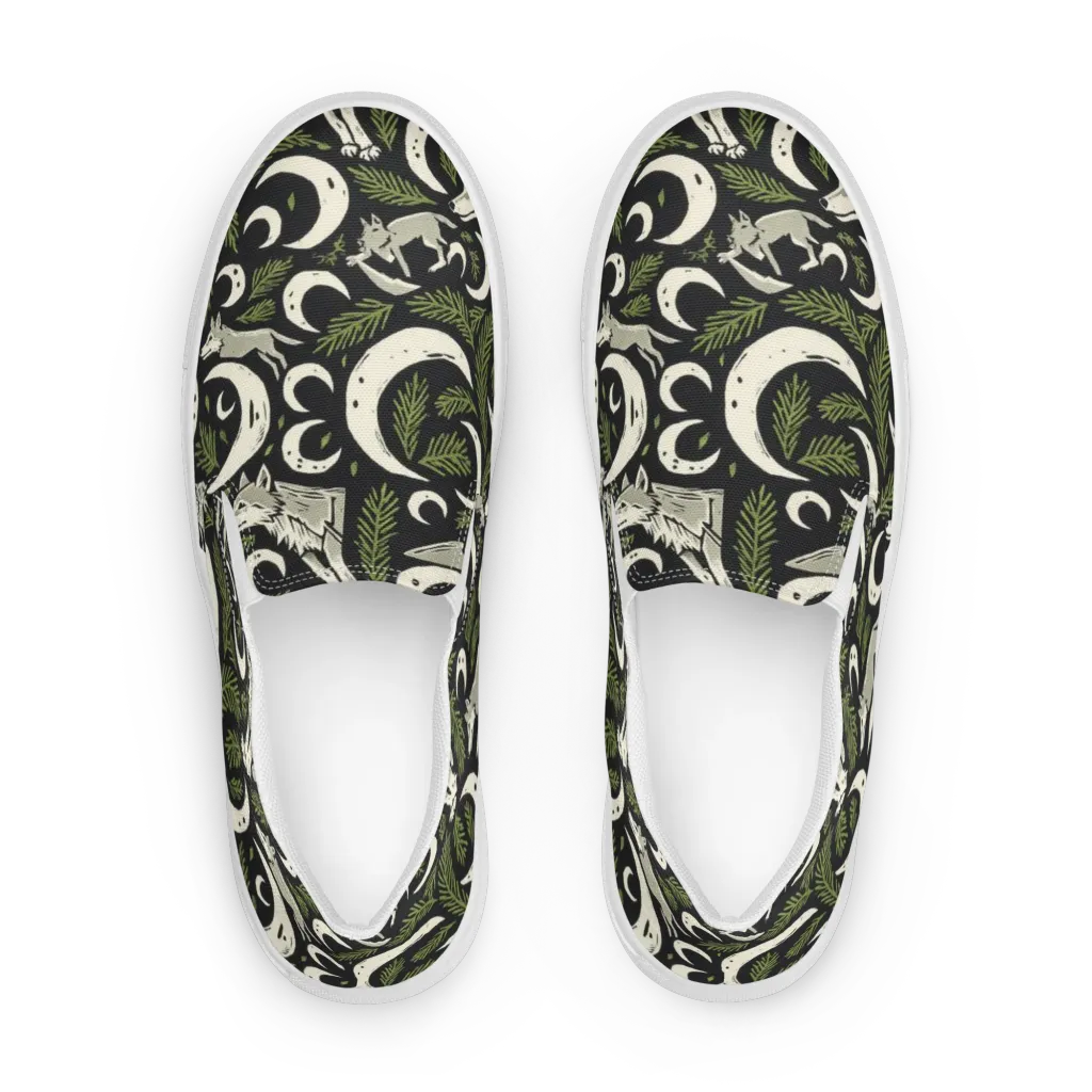 Lunar Pine Howl on Women's Slip-On Canvas Shoes — Front