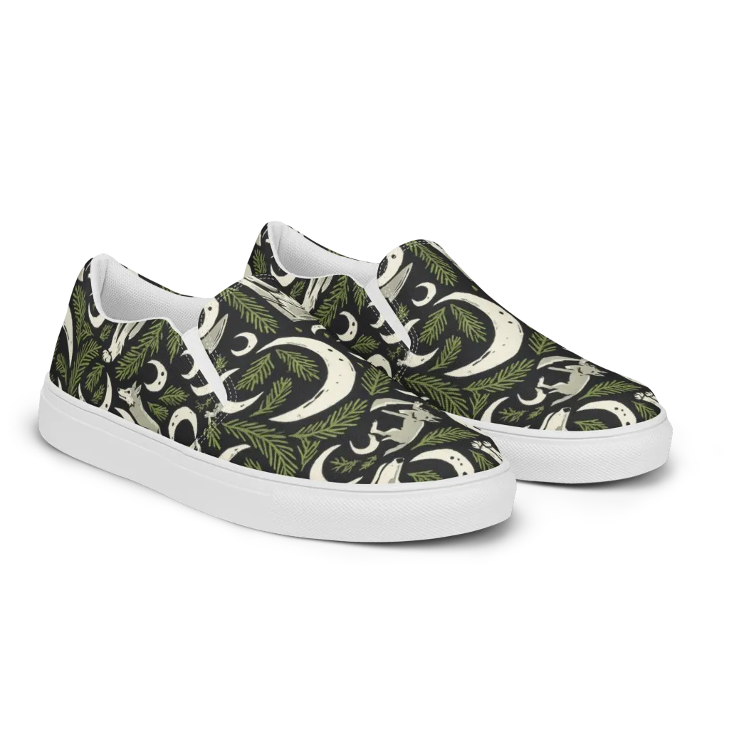 Lunar Pine Howl on Women's Slip-On Canvas Shoes — Right Front
