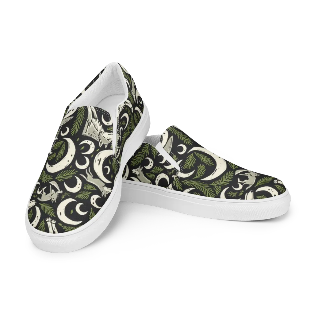 Lunar Pine Howl on Women's Slip-On Canvas Shoes — Left Front