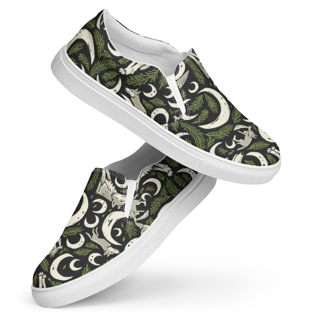 Lunar Pine Howl on Women's Slip-On Canvas Shoes — Front