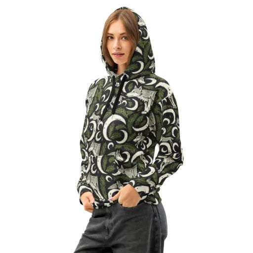 Lunar Pine Howl on a Cotton Hoodie