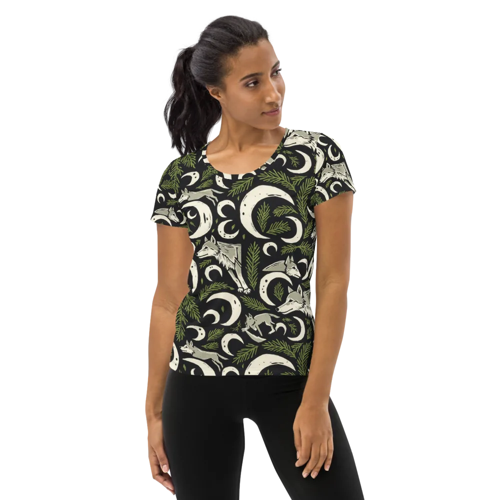 Lunar Pine Howl on Women's Athletic T-Shirt — Front