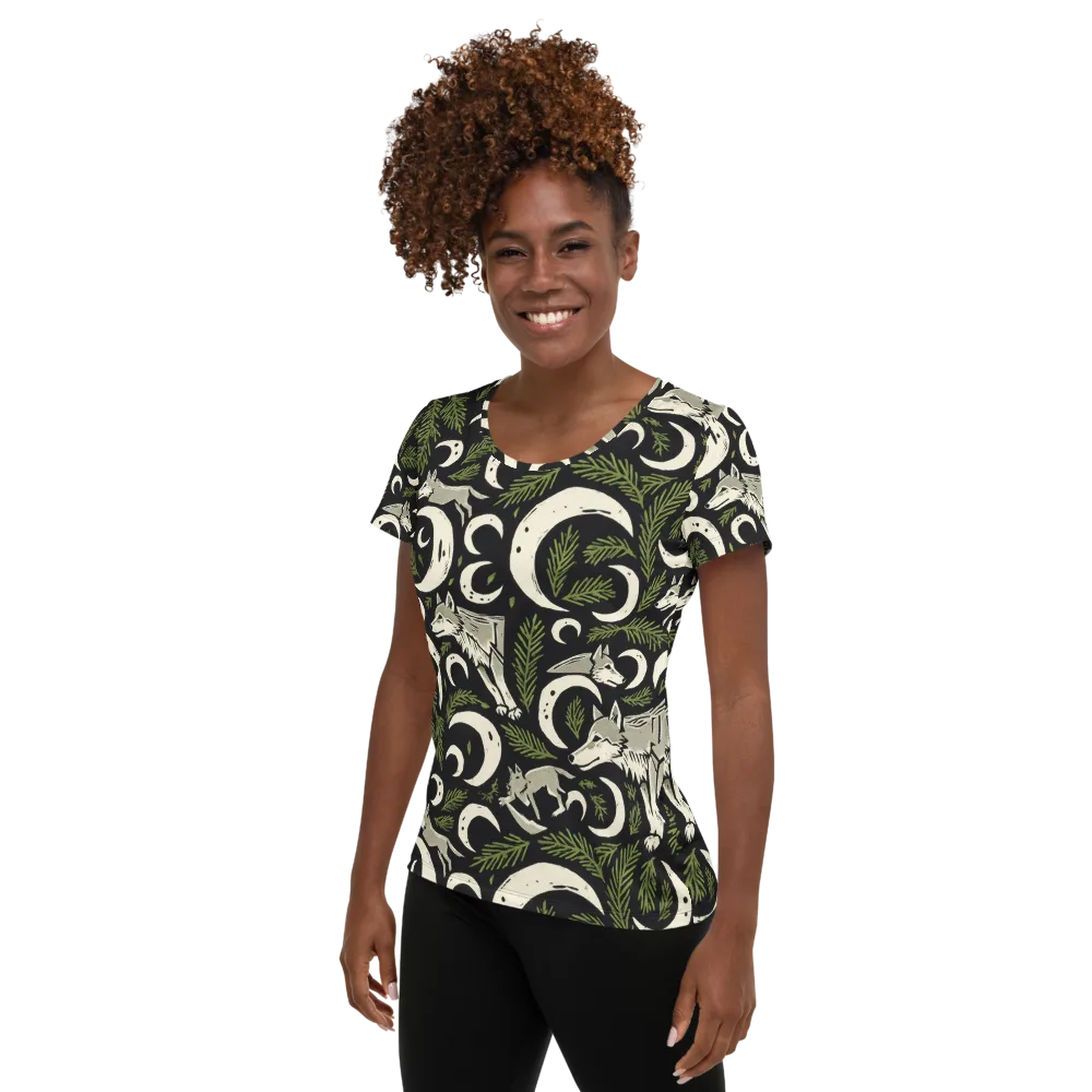 Lunar Pine Howl on Women's Athletic T-Shirt — Left