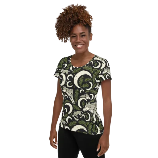 Lunar Pine Howl on a Women's Athletic T-Shirt