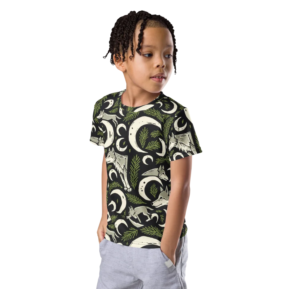 Lunar Pine Howl on Kids Crew Neck T-Shirt — Left Front