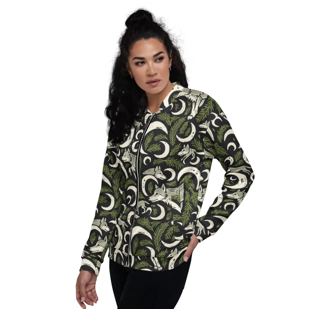 Lunar Pine Howl on Bomber Jacket — Left