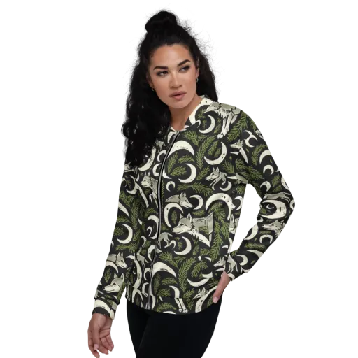 Lunar Pine Howl on a Bomber Jacket