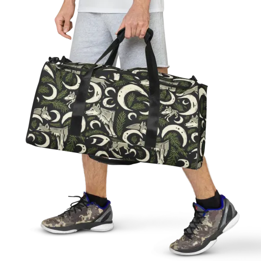 Lunar Pine Howl on a Duffle Bag