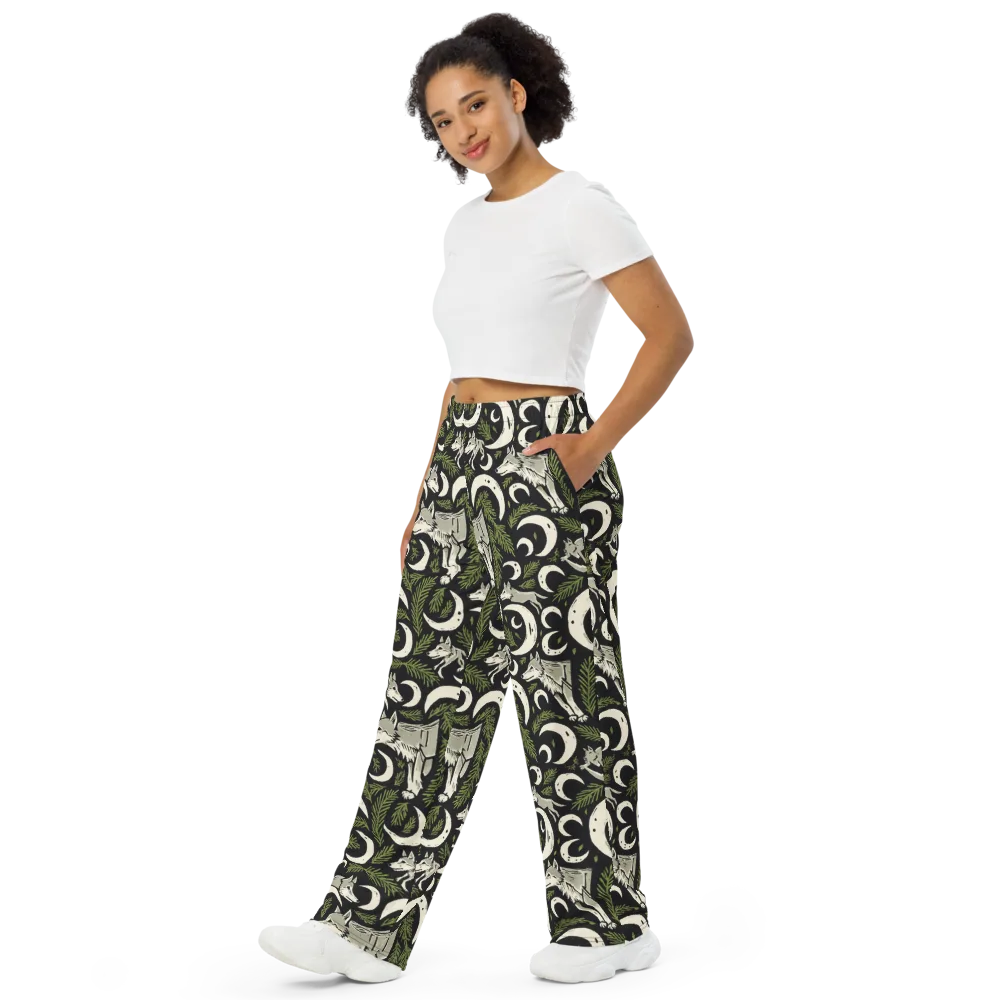 Lunar Pine Howl on Wide-Leg Pants — Left Front