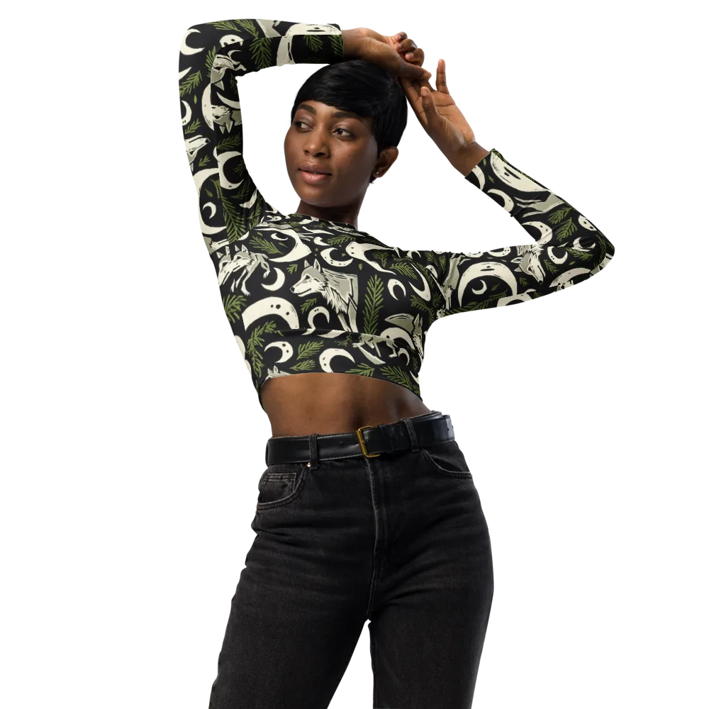 Lunar Pine Howl on Long Sleeve Crop Top — Front