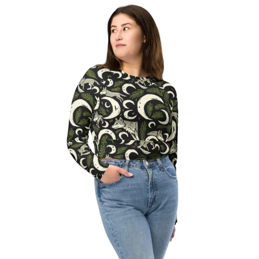 Lunar Pine Howl on a Long Sleeve Crop Top