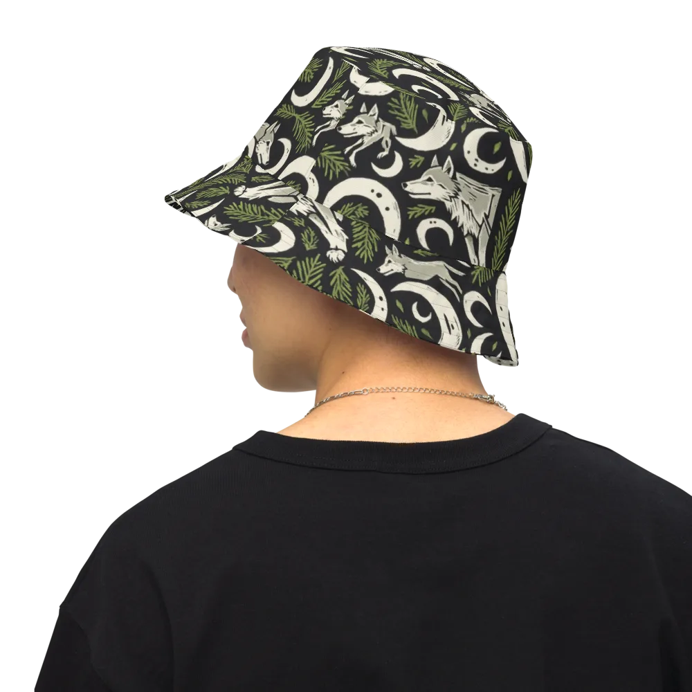 Lunar Pine Howl on Reversible Bucket Hat — Back Inside