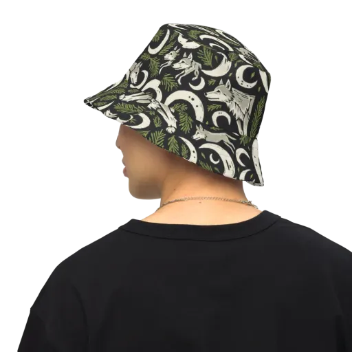 Lunar Pine Howl on a Reversible Bucket Hat