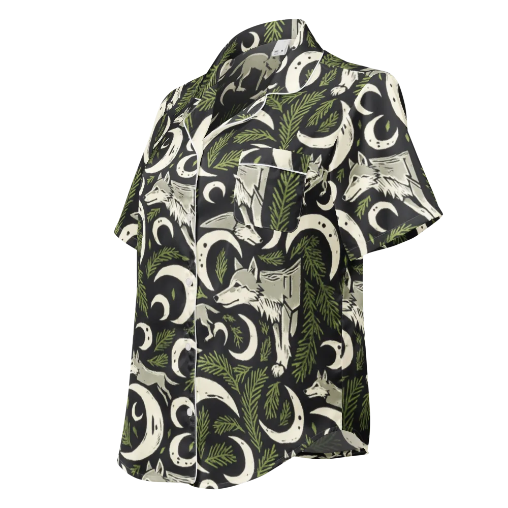 Lunar Pine Howl on Women's Short Sleeve Pajama Top — Left Front