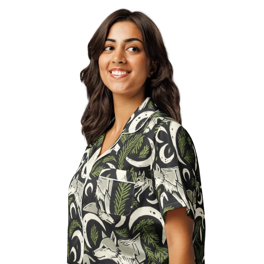 Lunar Pine Howl on Women's Short Sleeve Pajama Top — Left Front