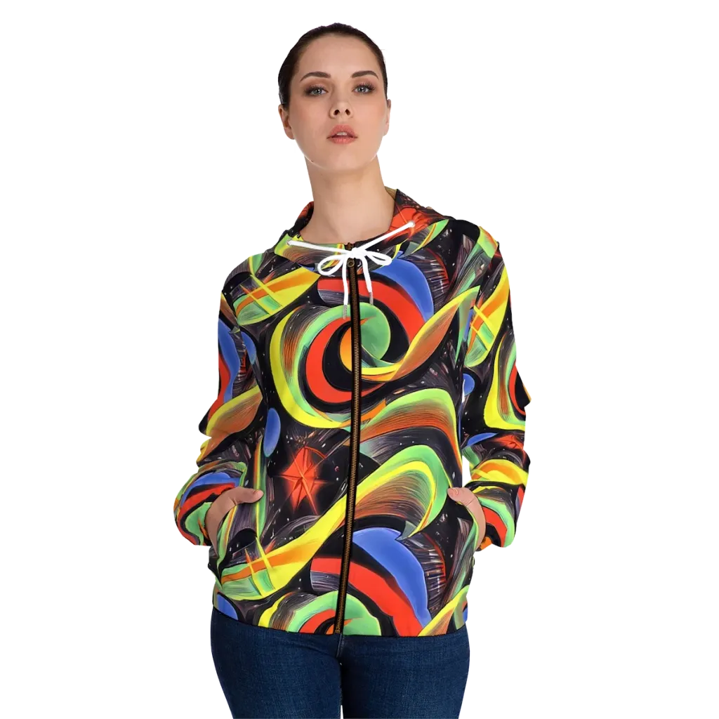 Tenggren Whirl on Women's Full-Zip Hoodie — Front On Person