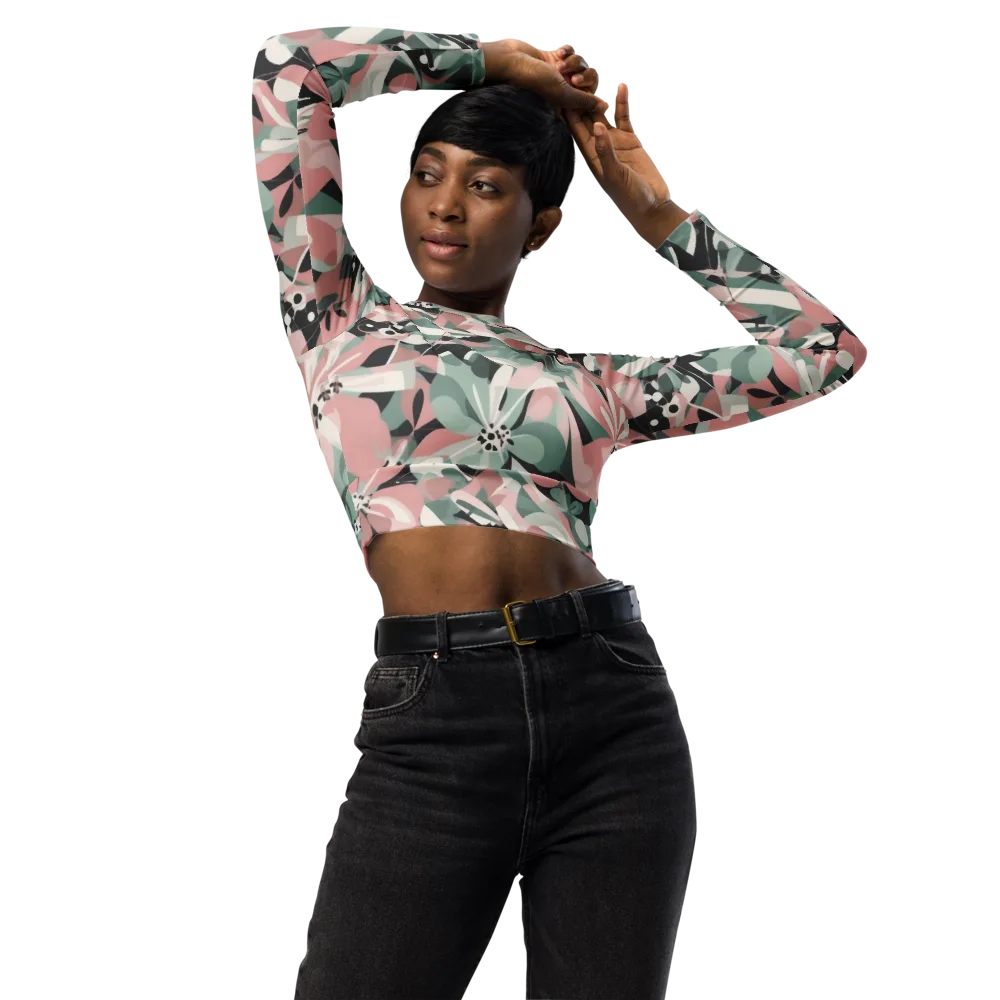 Petal Mirage on Long Sleeve Crop Top — Front
