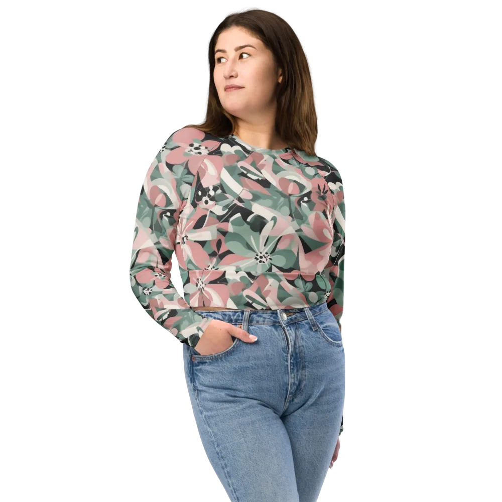 Petal Mirage on Long Sleeve Crop Top — Front