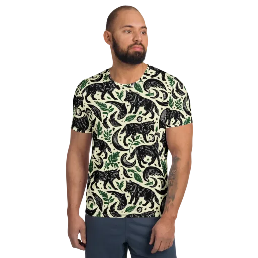 Midnight Foxglove on a Men's Athletic T-Shirt
