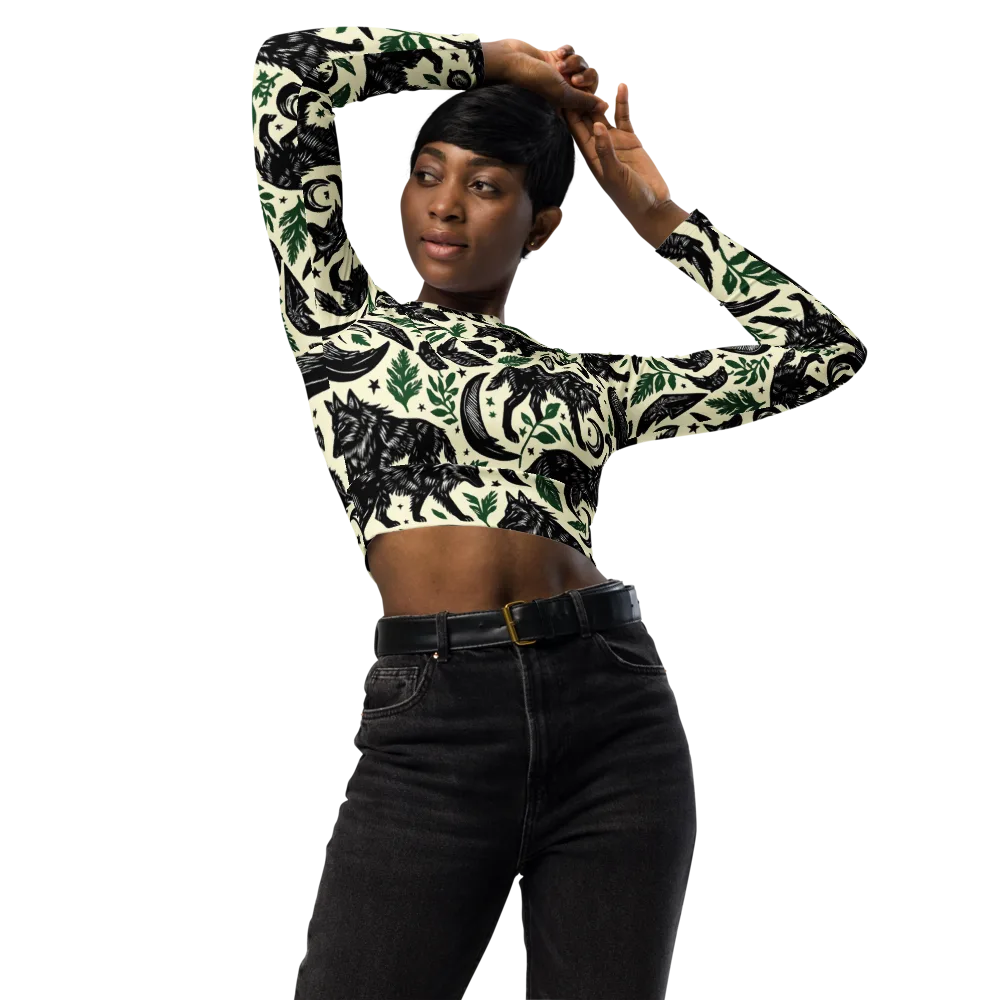 Midnight Foxglove on Long Sleeve Crop Top — Front
