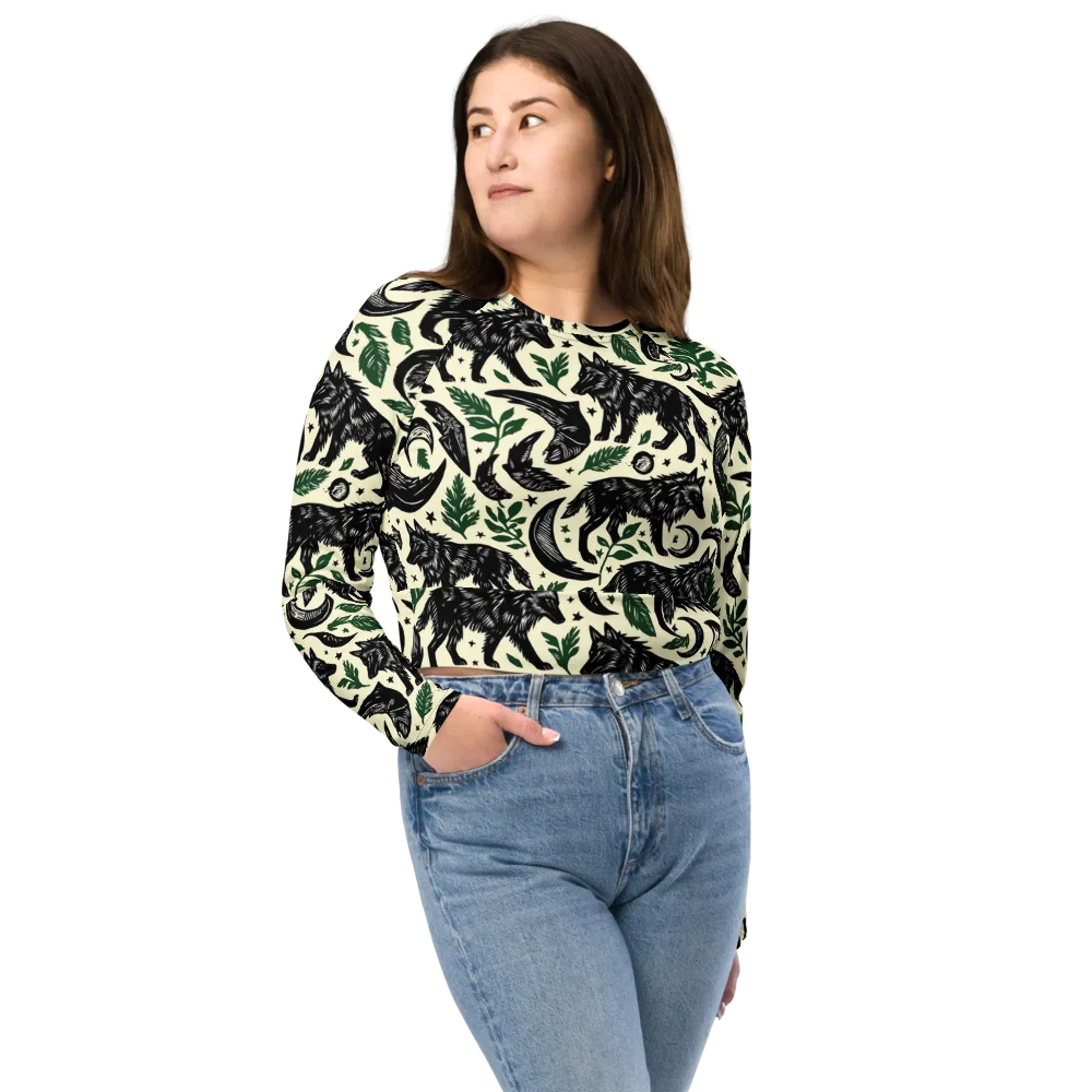 Midnight Foxglove on Long Sleeve Crop Top — Front