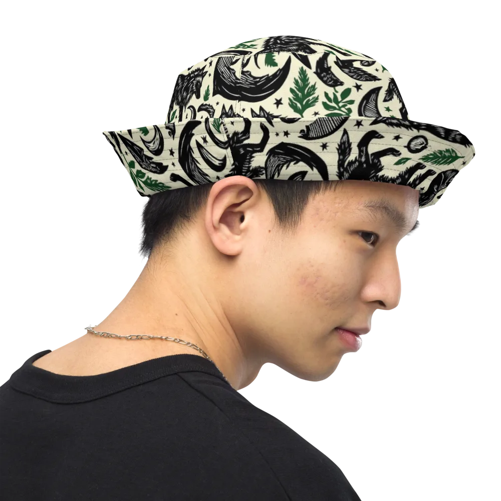 Midnight Foxglove on Reversible Bucket Hat — Right Outside