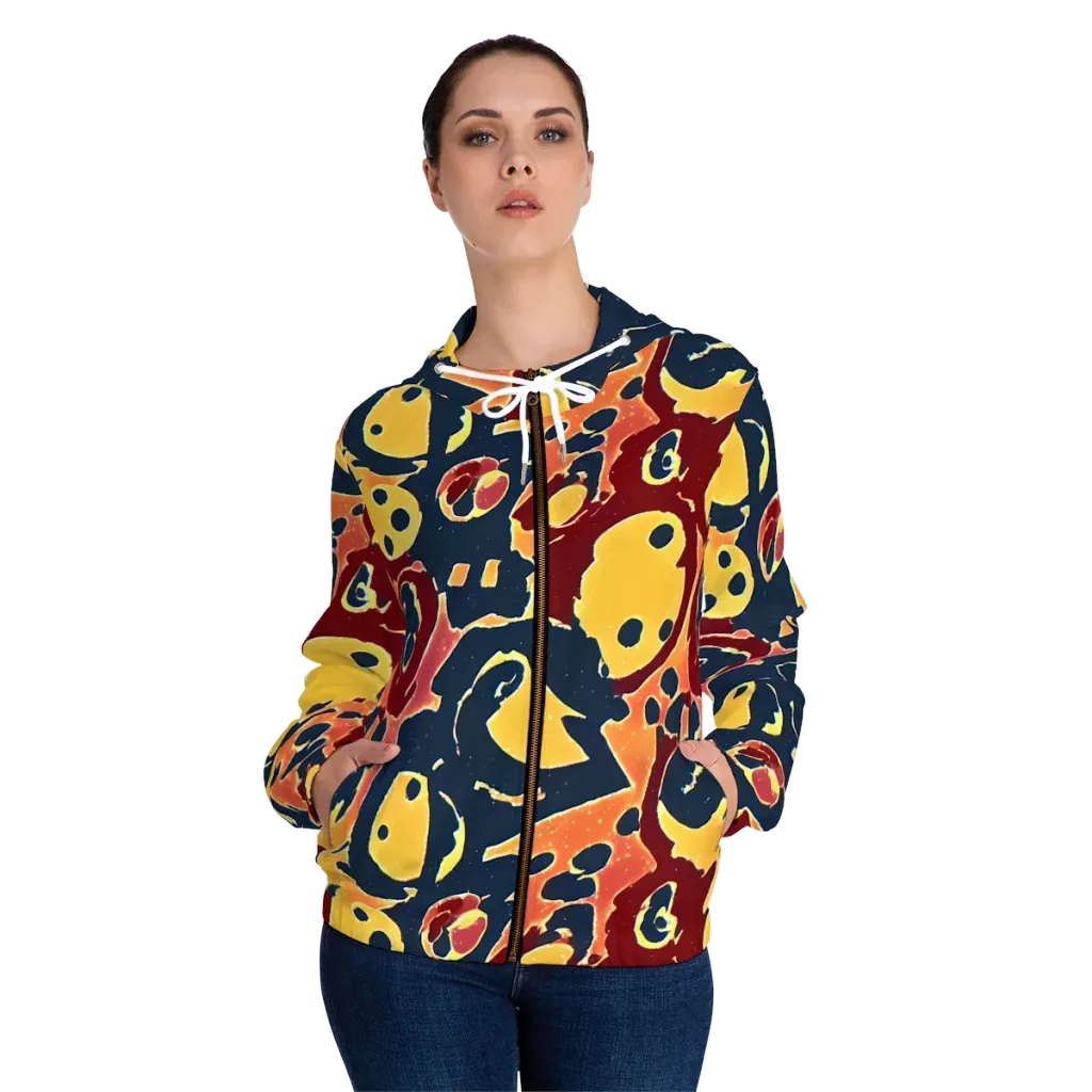 Sunset Silhouette on Women's Full-Zip Hoodie — Front On Person