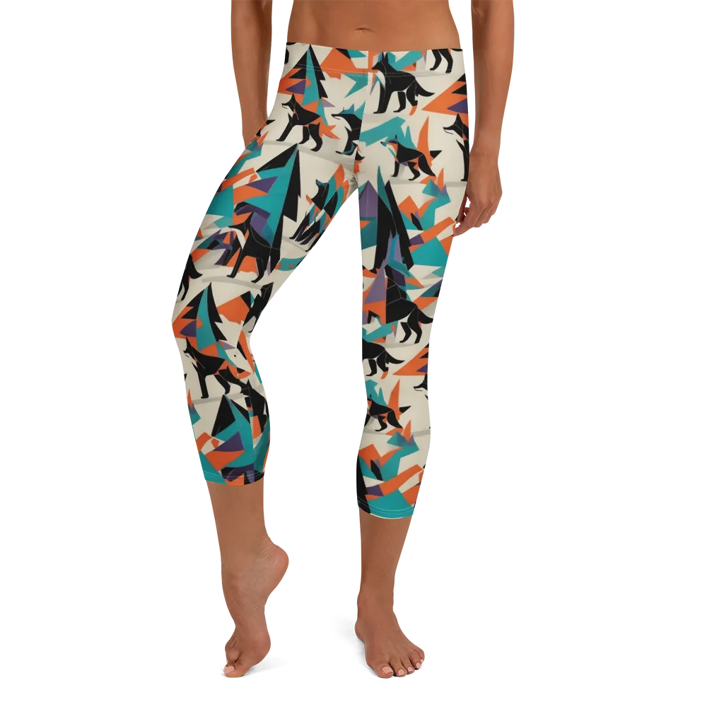 Neon Wolfscape on Capri Leggings — Front