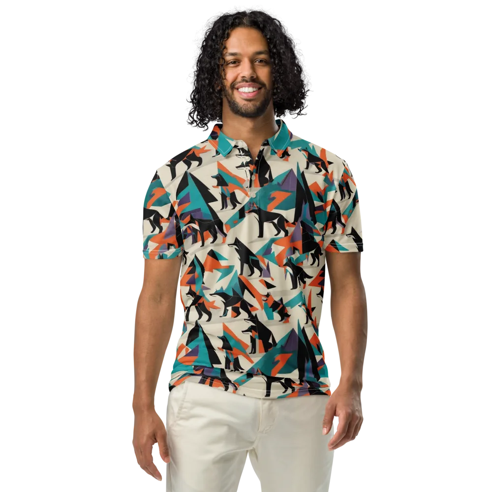 Neon Wolfscape on Men's Slim Fit Polo Shirt — Front