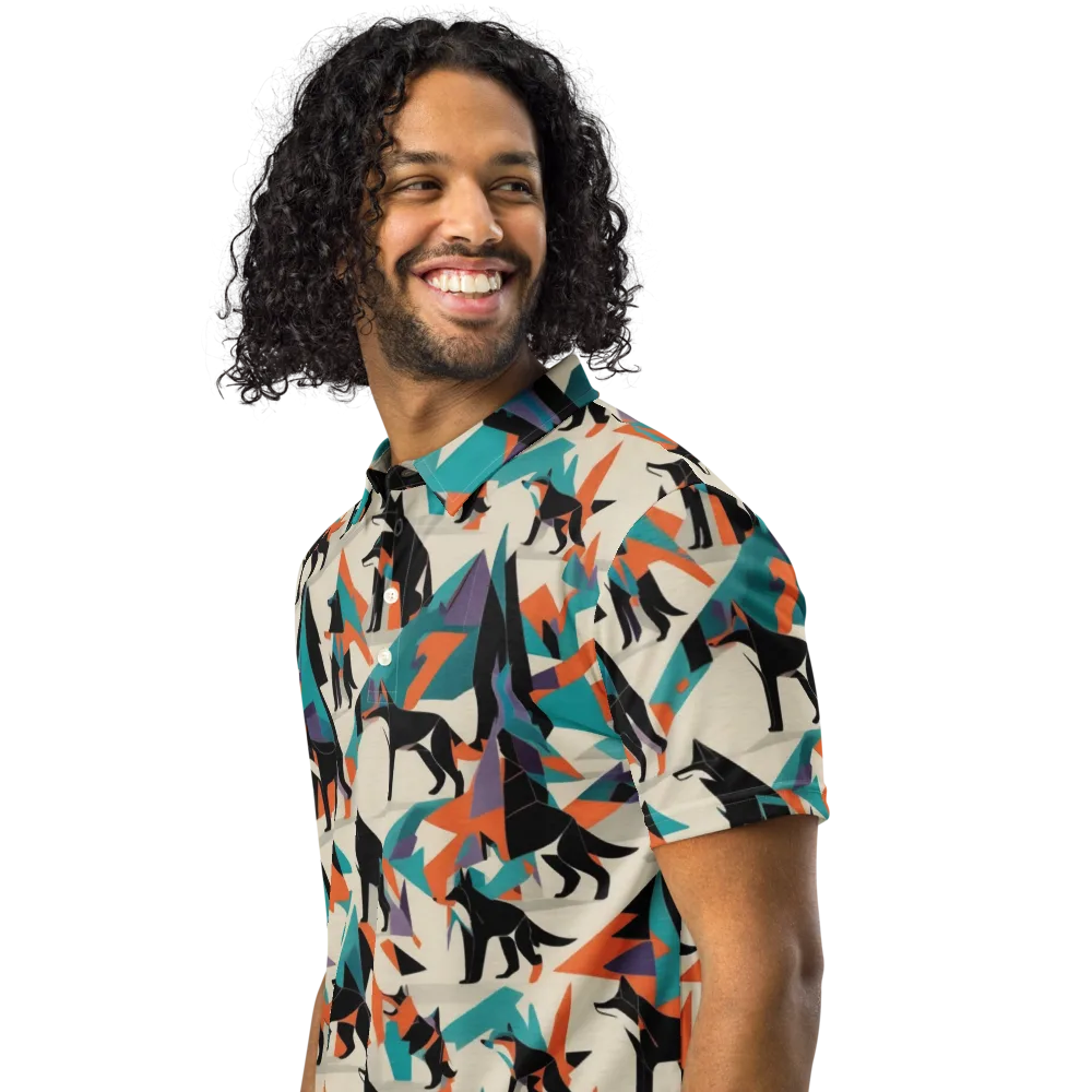 Neon Wolfscape on Men's Slim Fit Polo Shirt — Left Front