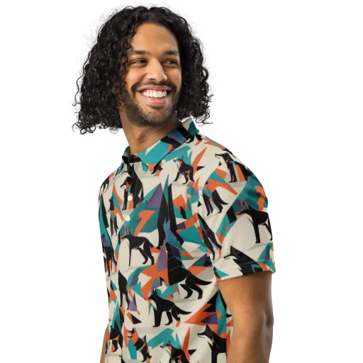Neon Wolfscape on a Men's Slim Fit Polo Shirt