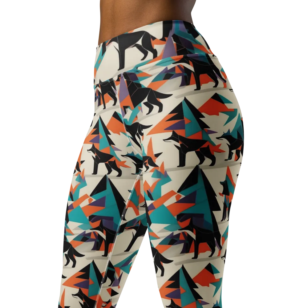 Neon Wolfscape on Yoga Leggings — Left Front