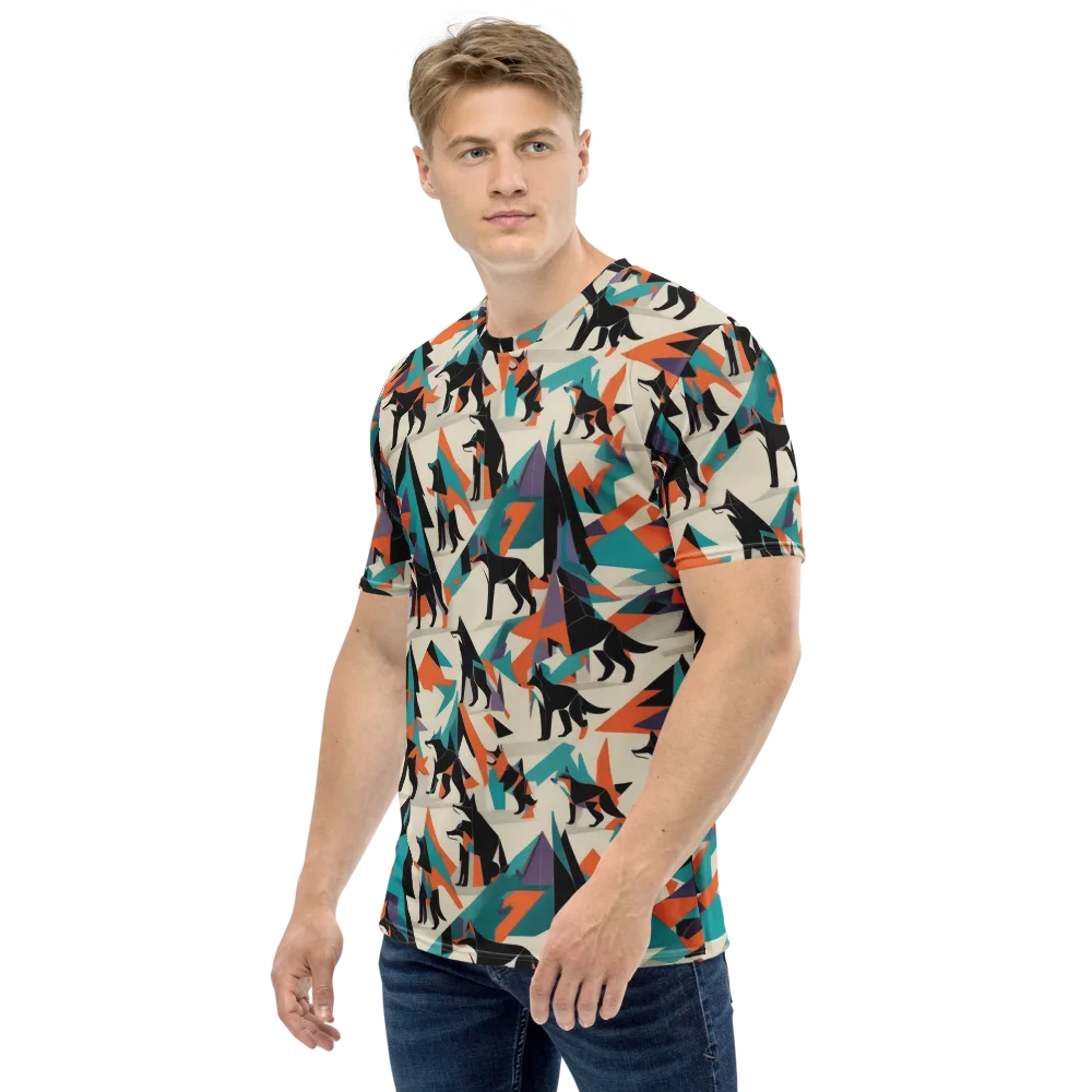 Neon Wolfscape on Men's Crew Neck T-Shirt — Left