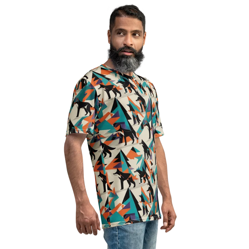 Neon Wolfscape on Men's Crew Neck T-Shirt — Right